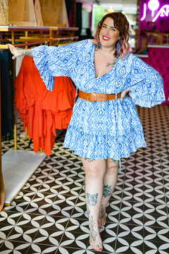 Daisy Lou Mini Dress - Abstract Blue by Jinx the Label