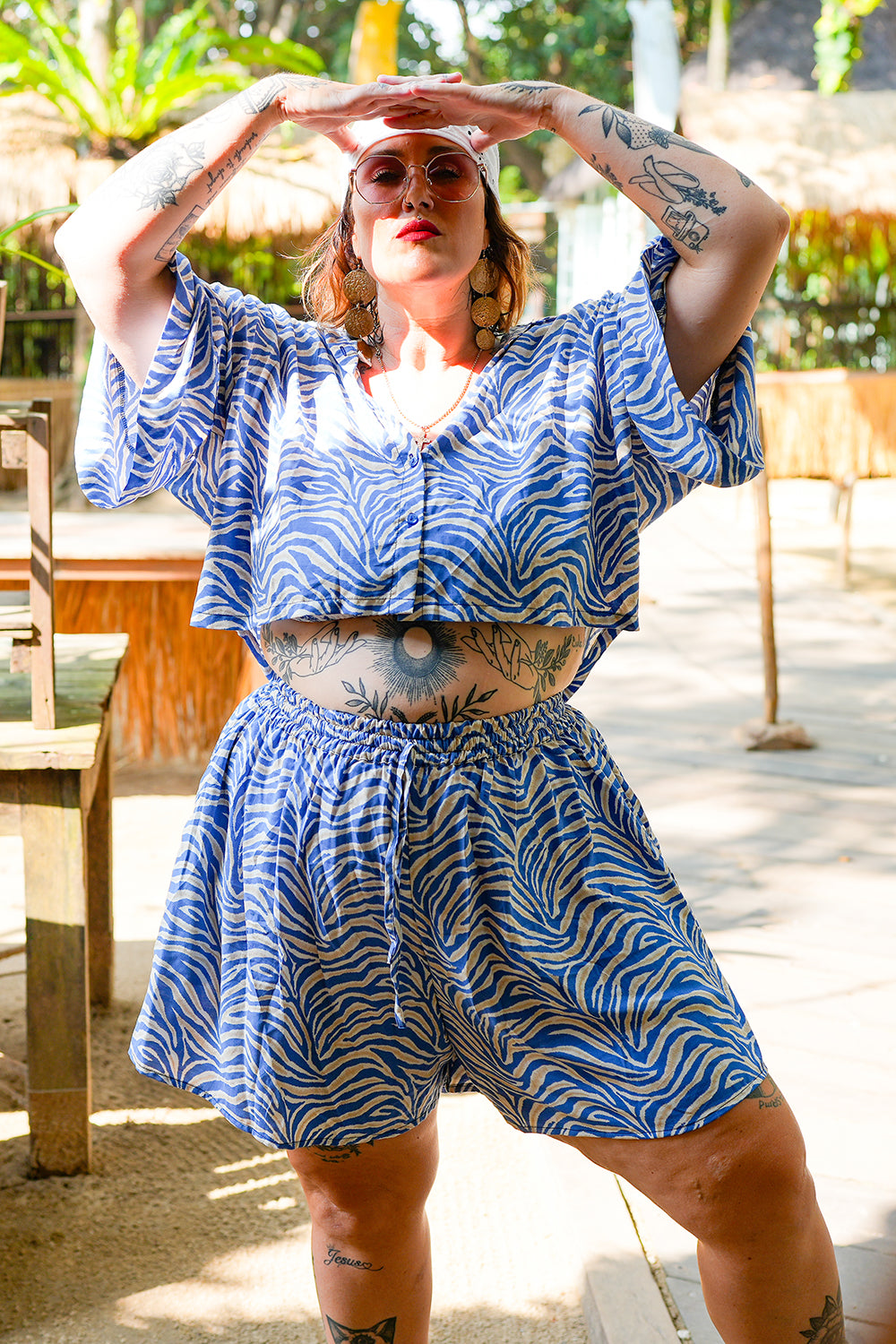 Darcy Crop Shirt - Blue Zebra by Jinx the Label