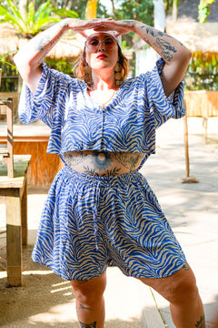 Darcy Crop Shirt - Blue Zebra by Jinx the Label