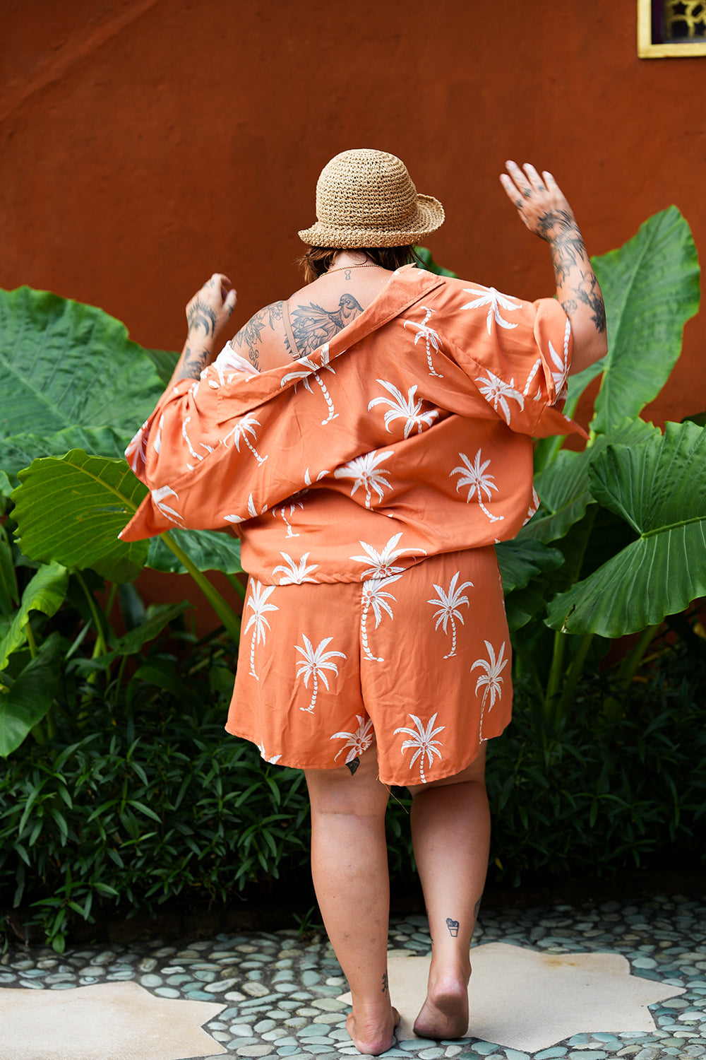 Darcy Crop Shirt - Burnt Orange Palms by Jinx the Label