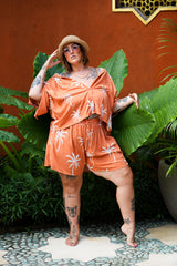 Darcy Crop Shirt - Burnt Orange Palms by Jinx the Label