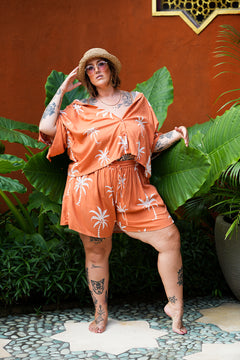 Darcy Crop Shirt - Burnt Orange Palms by Jinx the Label
