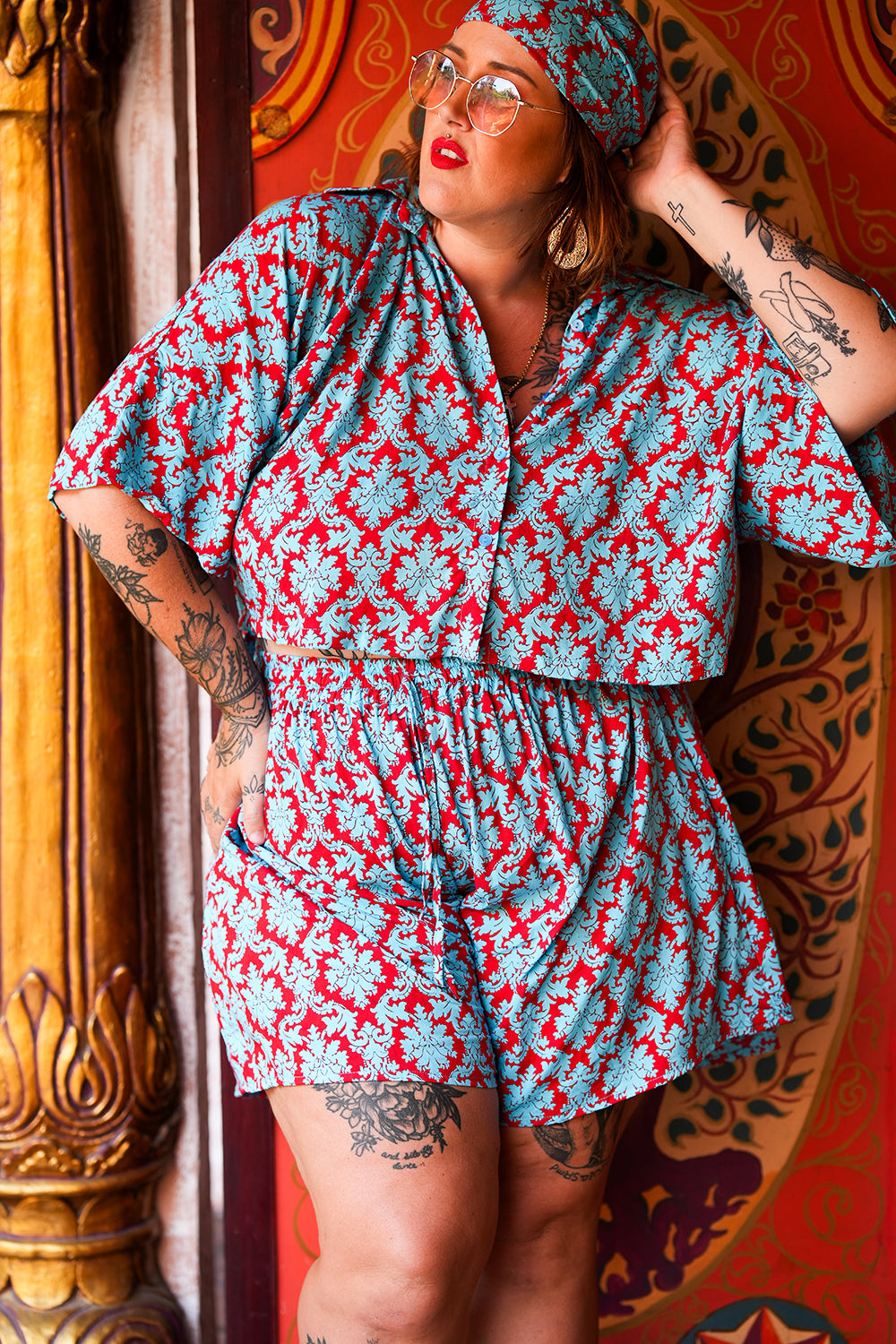 Darcy Crop Shirt - Contrast Blue by Jinx the Label