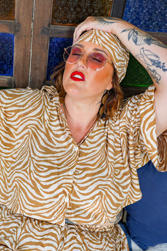 Darcy Crop Shirt - Natural Zebra by Jinx the Label