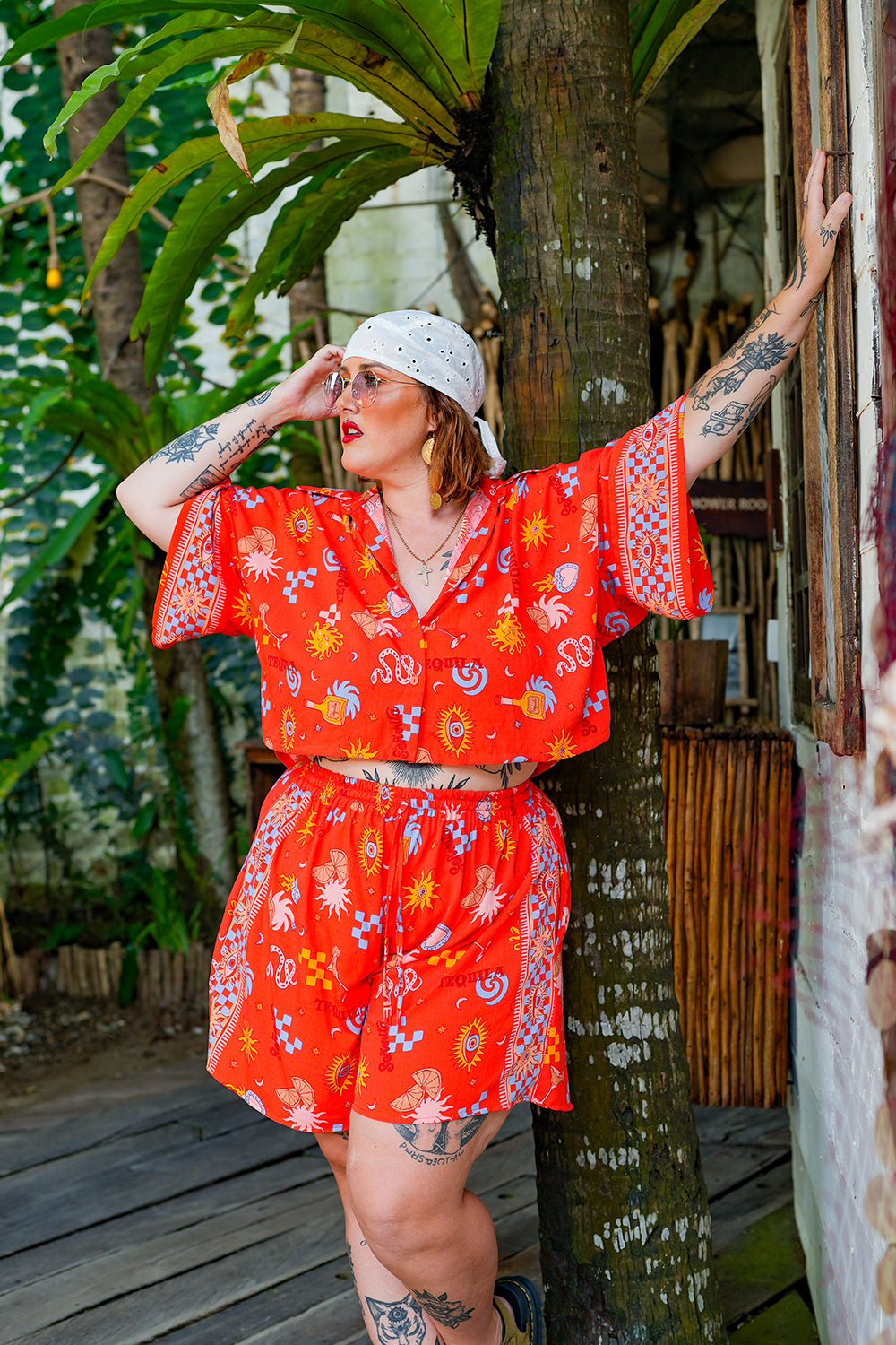 Darcy Crop Shirt - Red Mexi by Jinx the Label