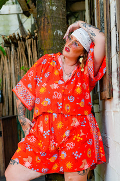 Darcy Crop Shirt - Red Mexi by Jinx the Label
