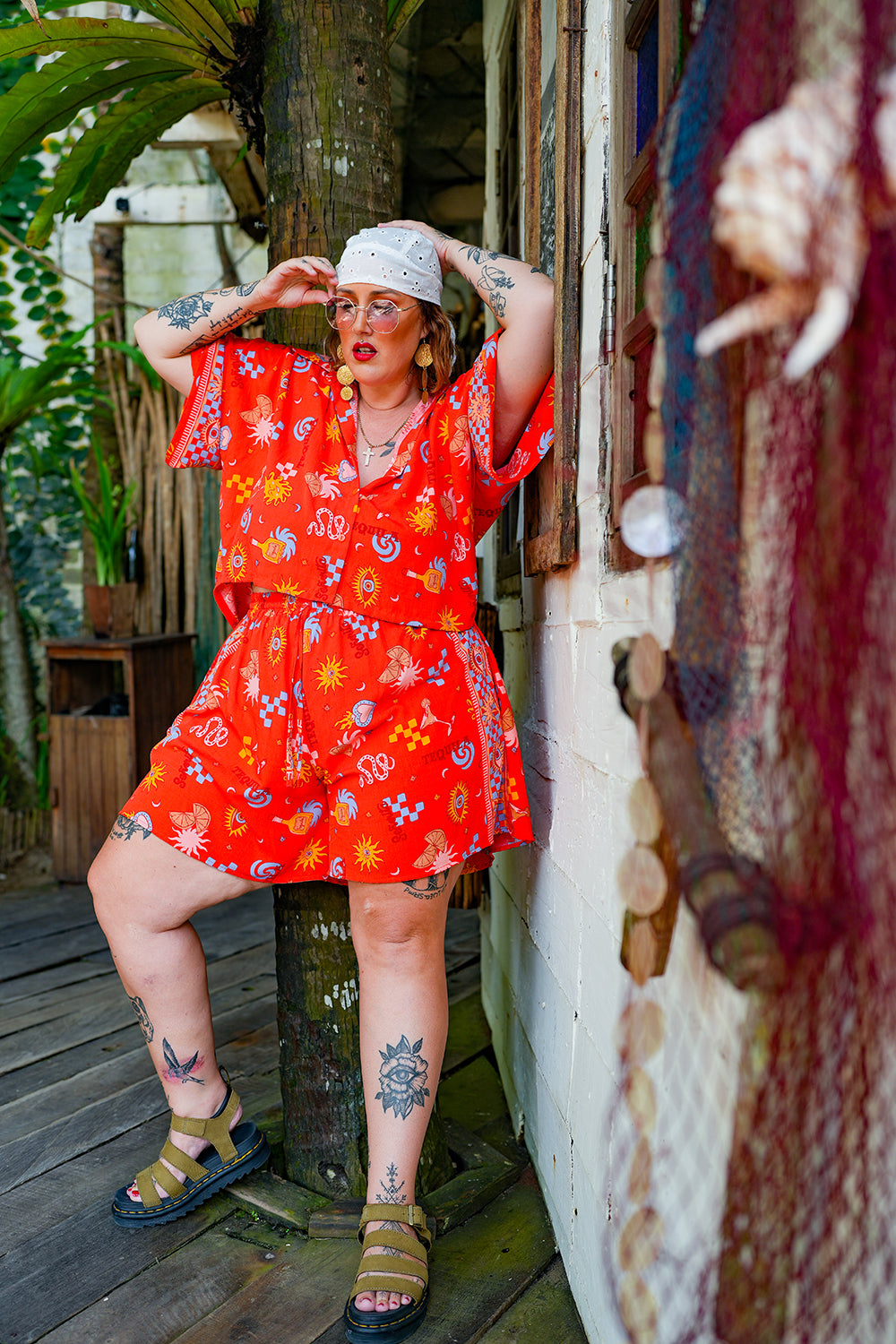 Darcy Crop Shirt - Red Mexi by Jinx the Label