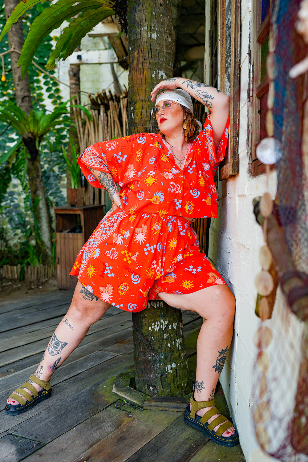 Darcy Crop Shirt - Red Mexi by Jinx the Label