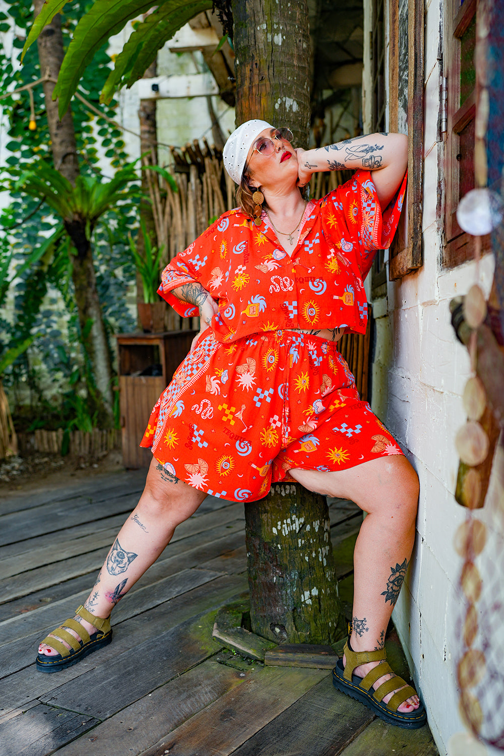 Darcy Crop Shirt - Red Mexi by Jinx the Label