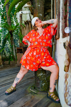 Darcy Crop Shirt - Red Mexi by Jinx the Label