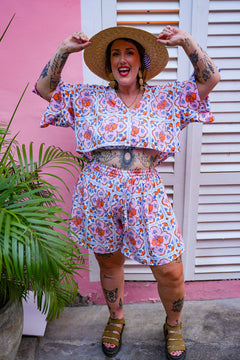 Darcy Crop Shirt - Sicily Flowers by Jinx the Label