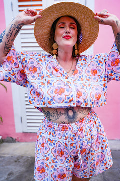 Darcy Crop Shirt - Sicily Flowers by Jinx the Label