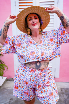 Darcy Crop Shirt - Sicily Flowers by Jinx the Label