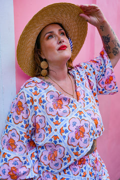 Darcy Crop Shirt - Sicily Flowers by Jinx the Label