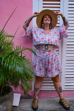 Darcy Crop Shirt - Sicily Flowers by Jinx the Label