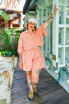 Darcy Crop Shirt - Tangerine Zebra by Jinx the Label