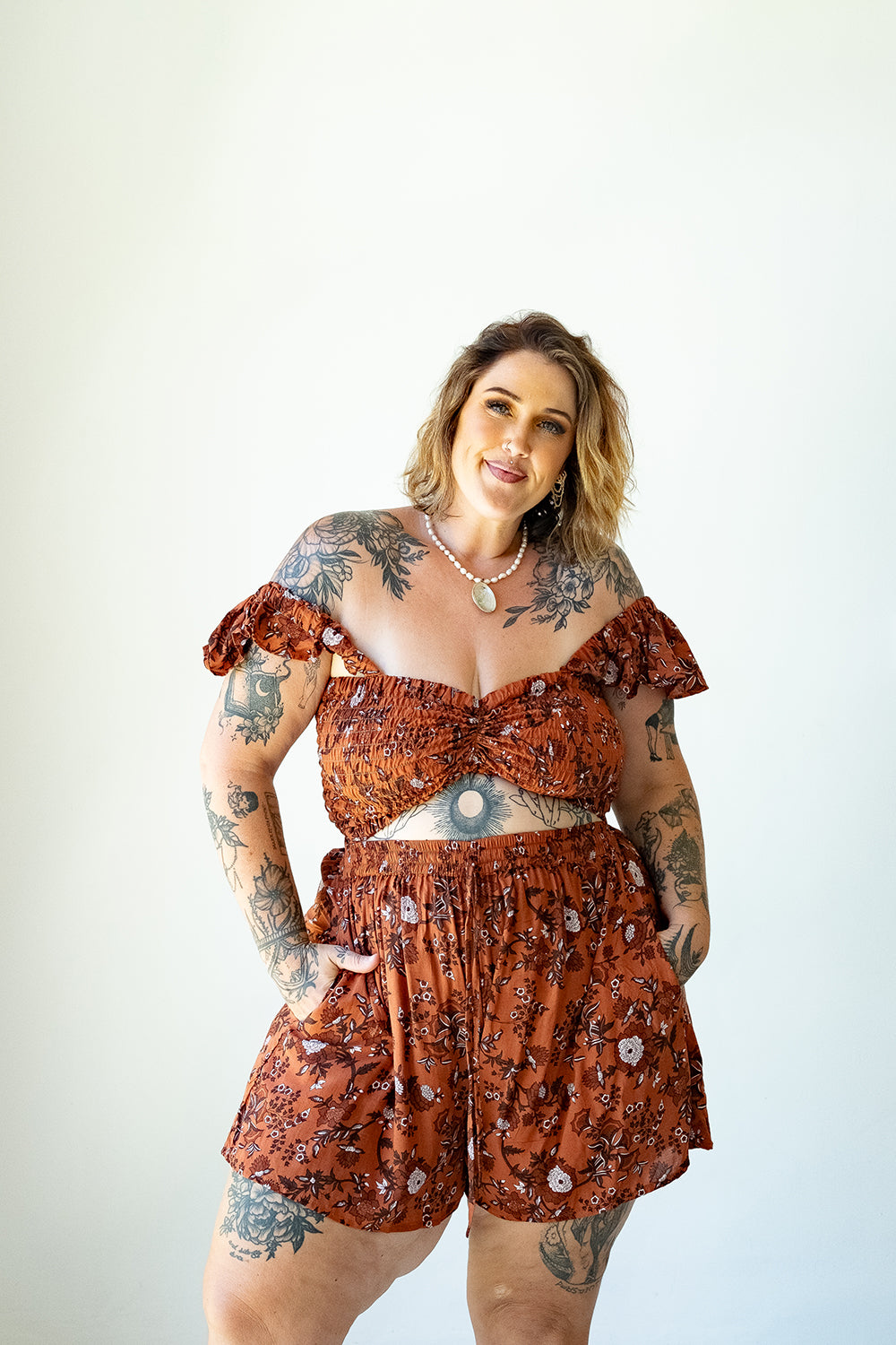 Darcy Shorts in our Burnt Orange floral print by Jinx the Label