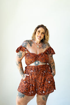 Darcy Shorts in our Burnt Orange floral print by Jinx the Label