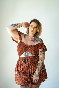 Darcy Shorts in our Burnt Orange floral print by Jinx the Label