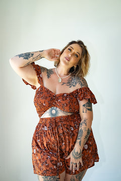 Darcy Shorts in our Burnt Orange floral print by Jinx the Label