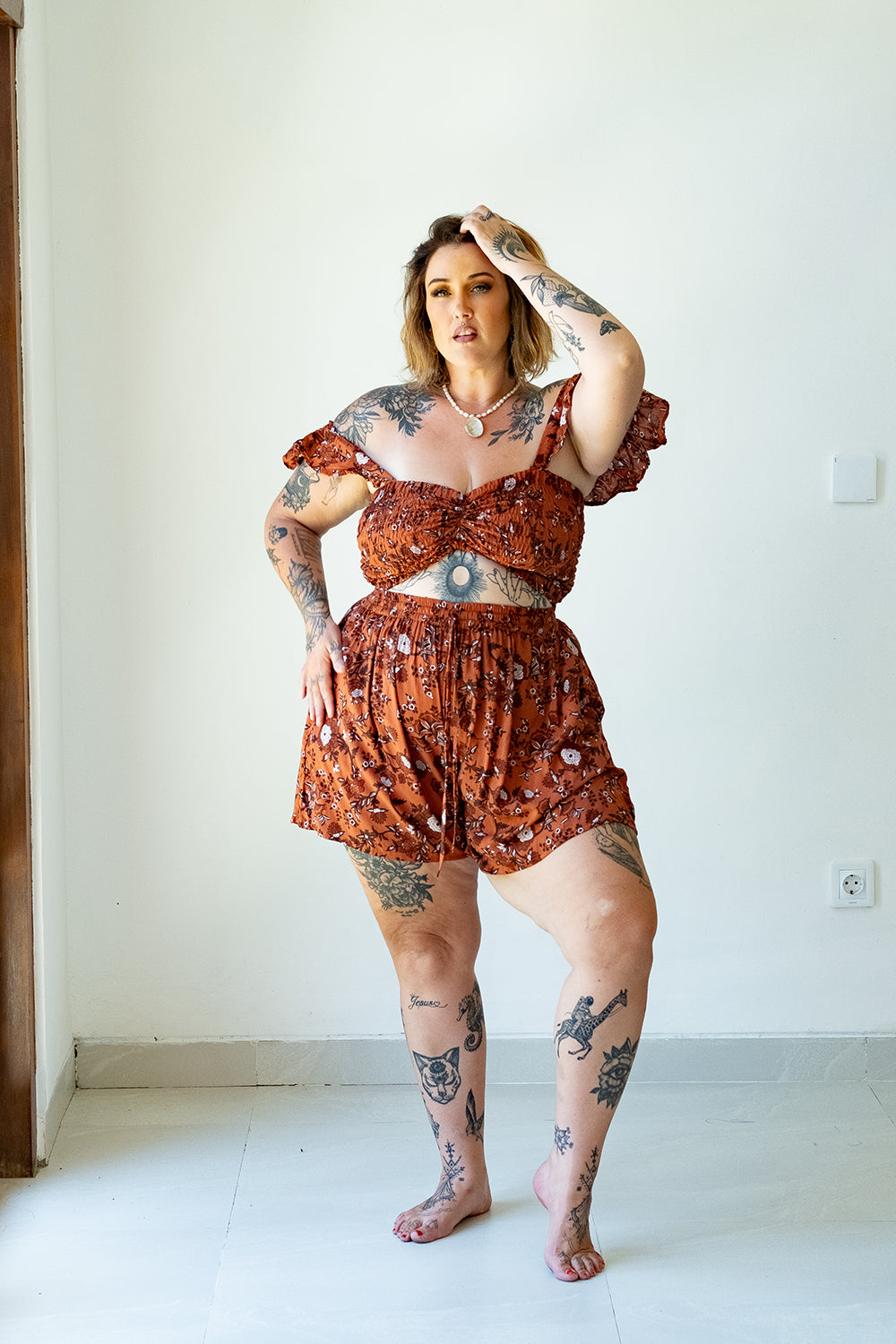 Darcy Shorts in our Burnt Orange floral print by Jinx the Label