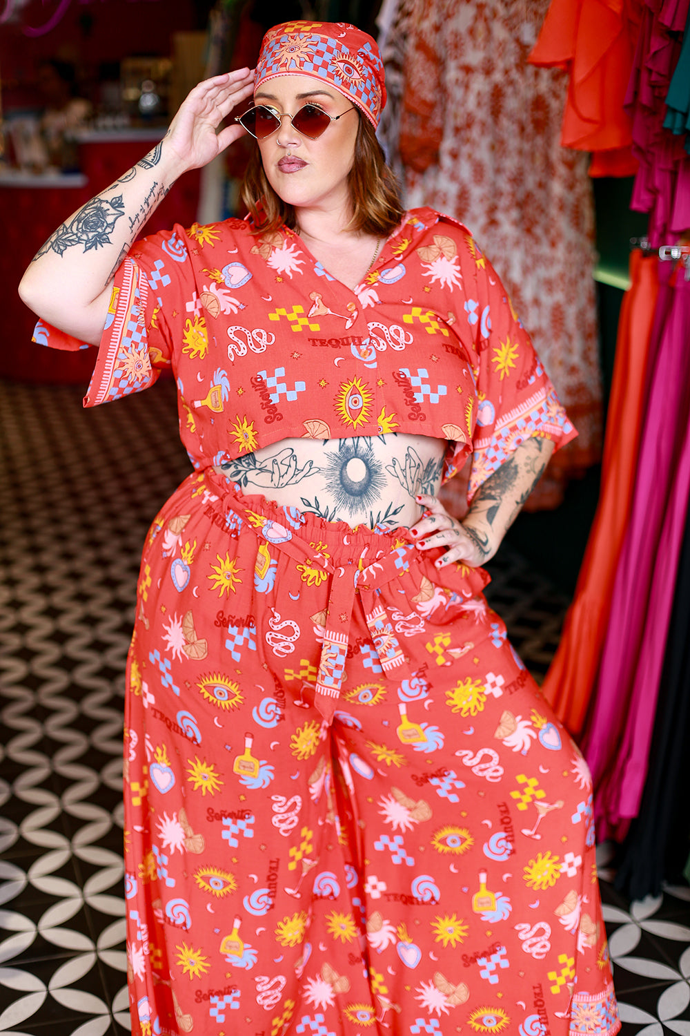 Darcy Crop Shirt - Red Mexi by Jinx the Label