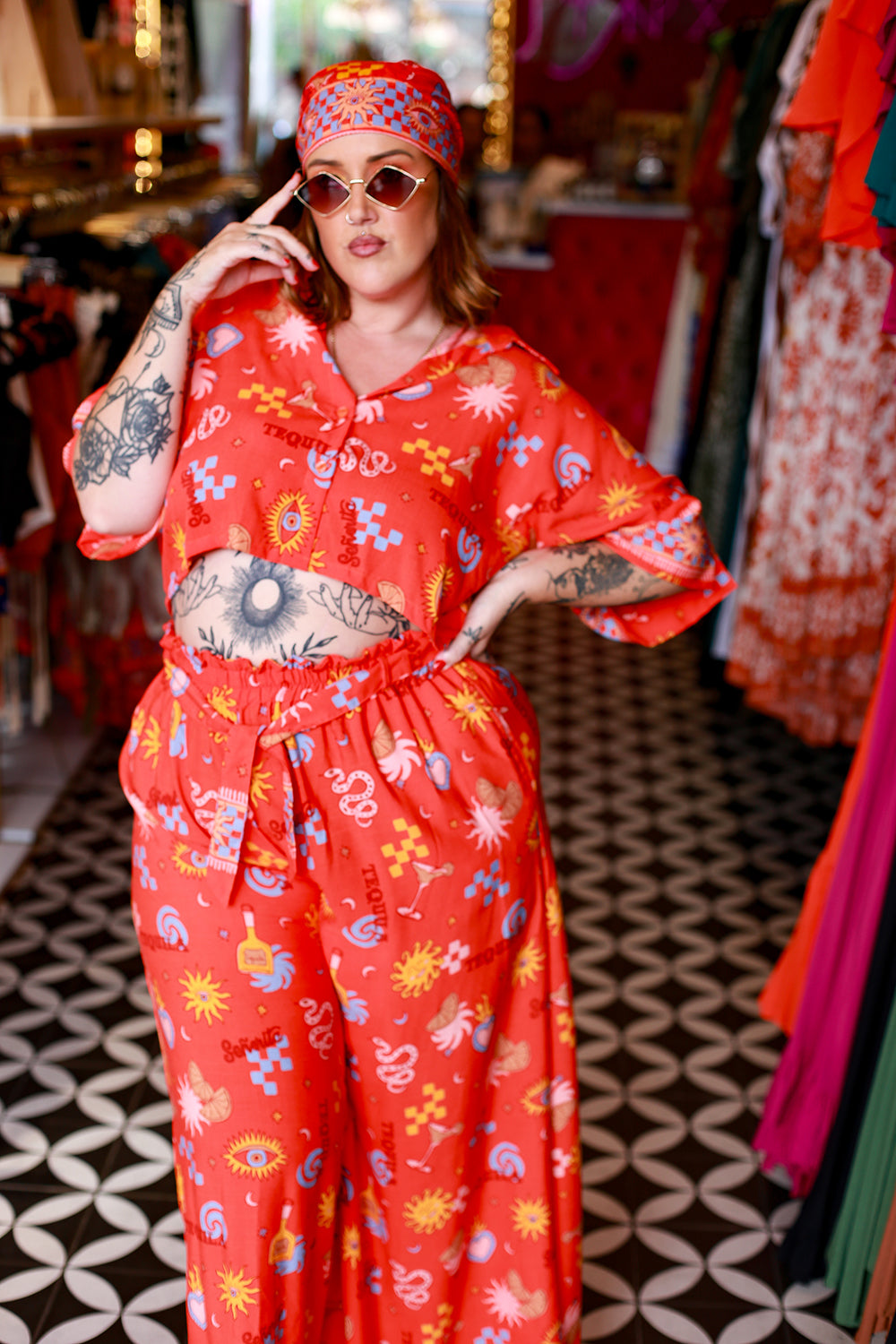 Darcy Crop Shirt - Red Mexi by Jinx the Label