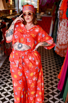 Darcy Crop Shirt - Red Mexi by Jinx the Label