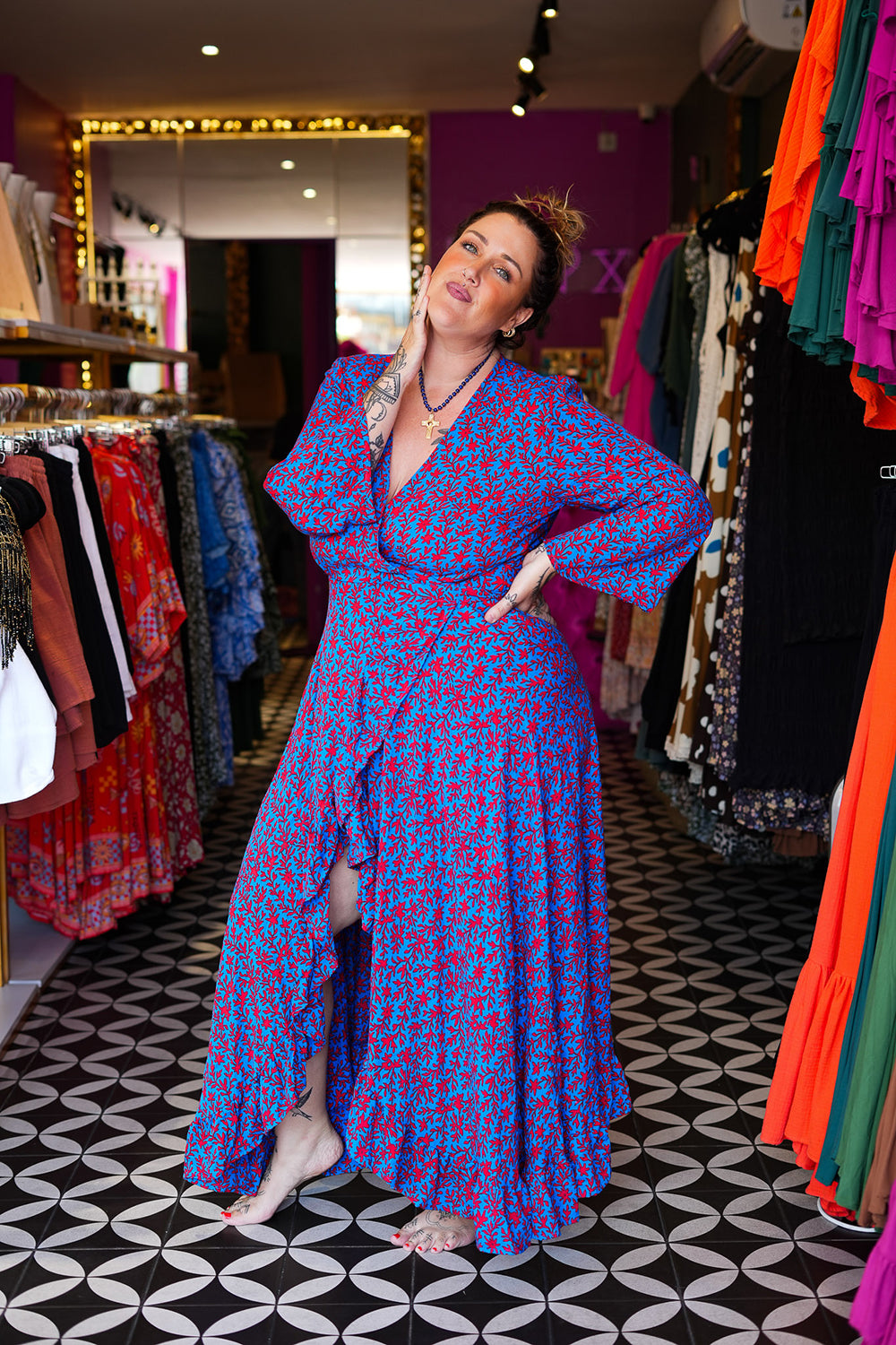 Elara Wrap Dress in Coral Bloom by Jinx the Label