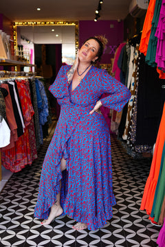 Elara Wrap Dress in Coral Bloom by Jinx the Label