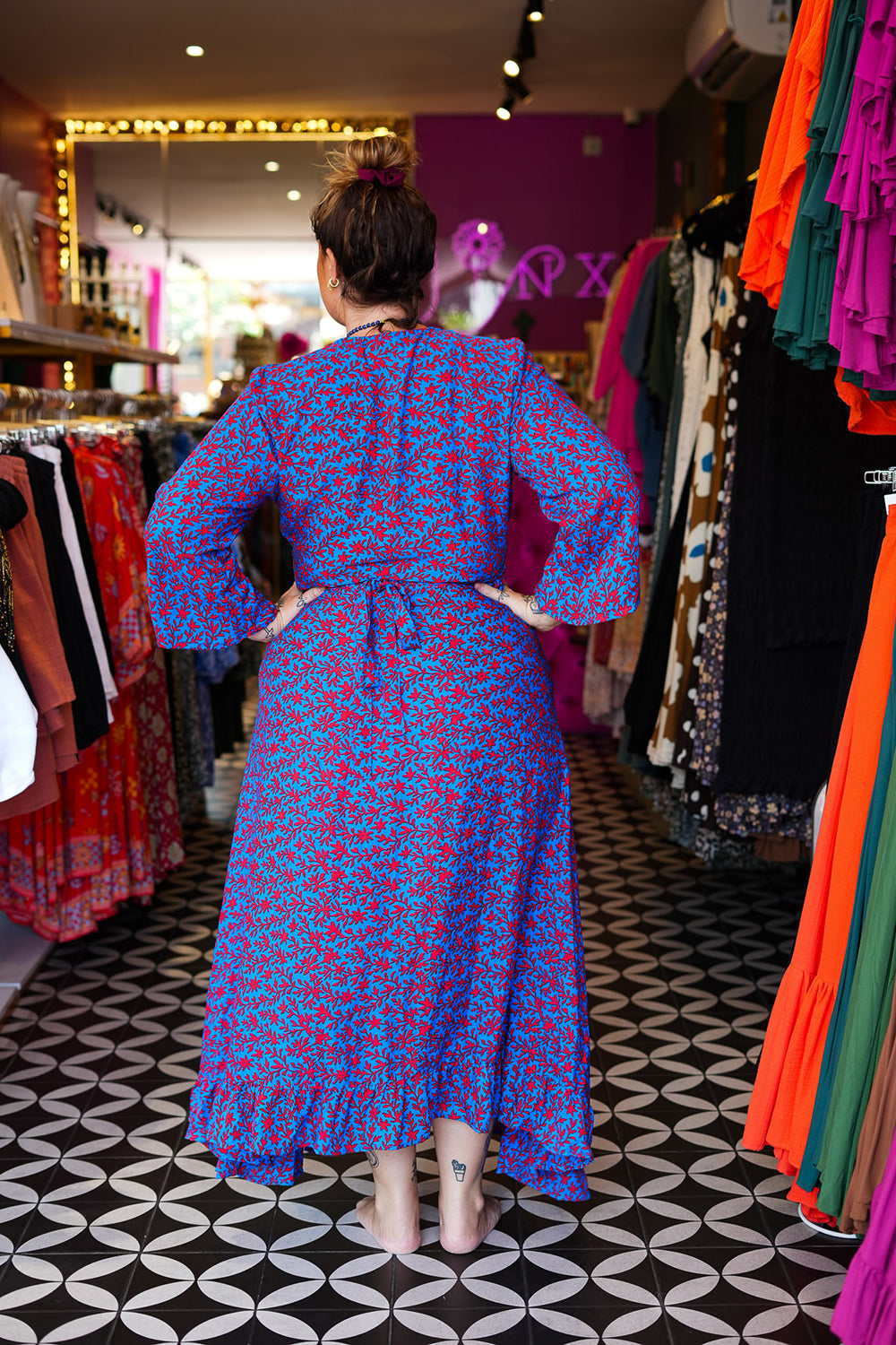 Elara Wrap Dress in Coral Bloom by Jinx the Label