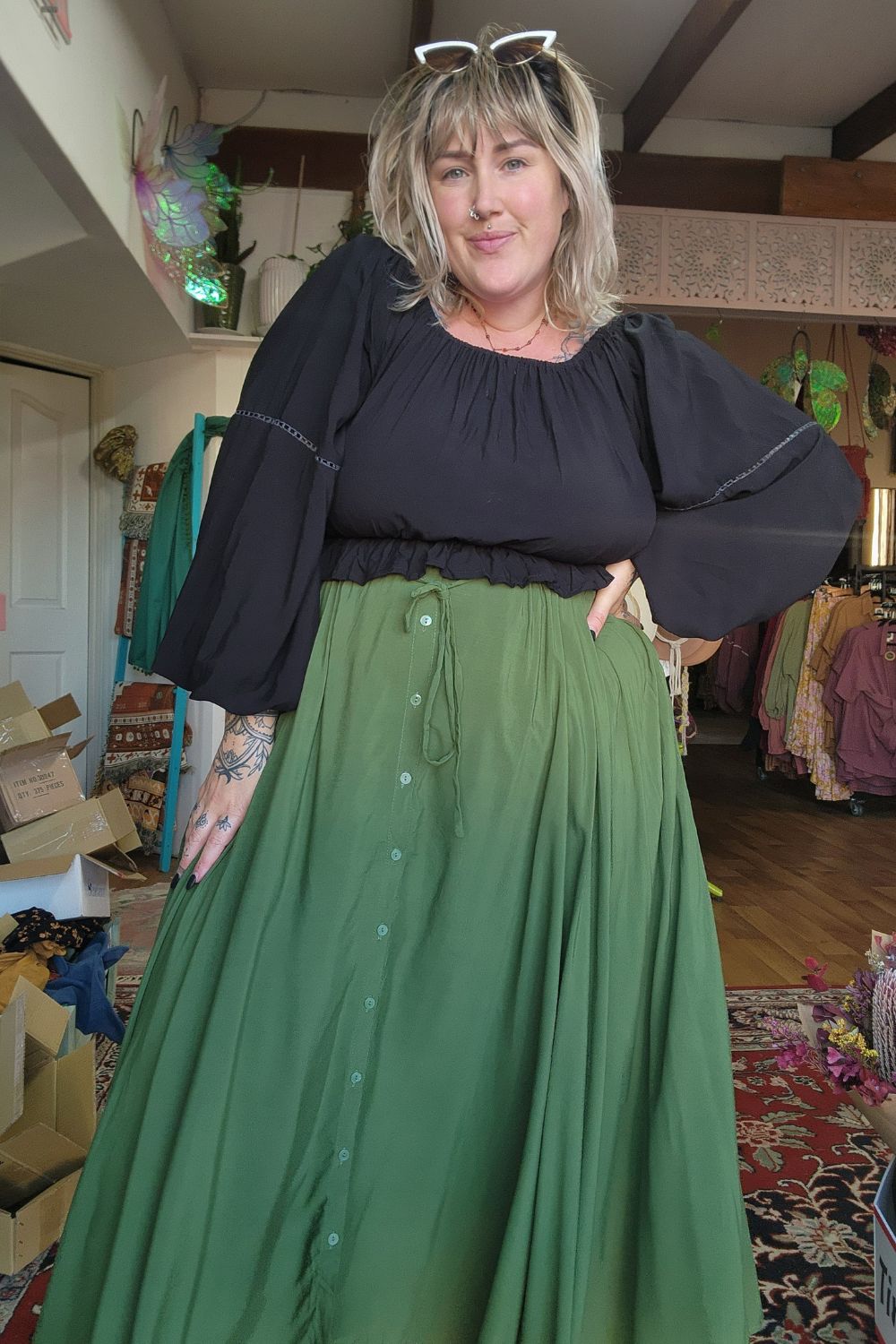 Fae Maxi Skirt - Olive Green by Jinx the Label
