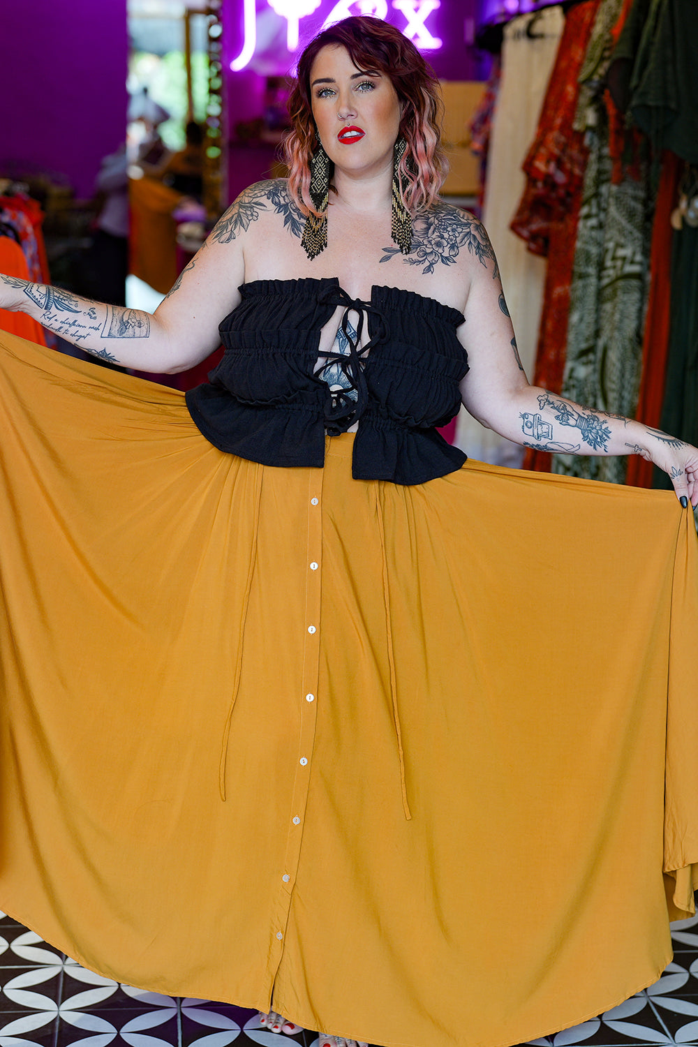Fae Maxi Skirt - Mustard by Jinx the Label