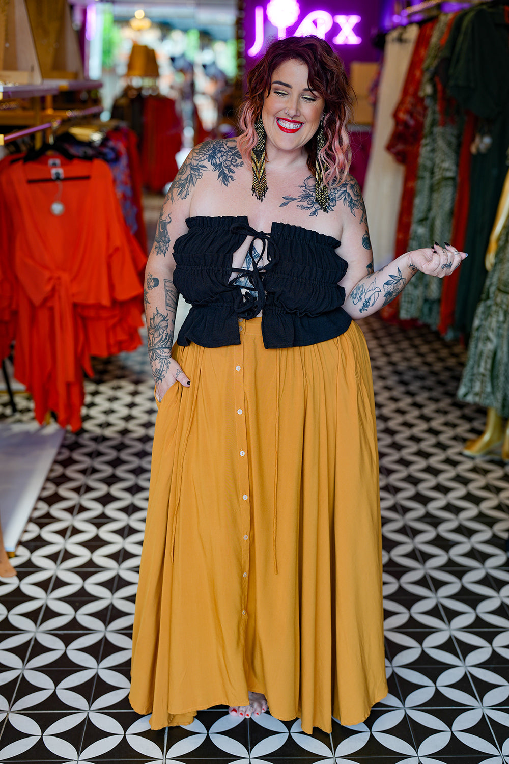 Fae Maxi Skirt - Mustard by Jinx the Label