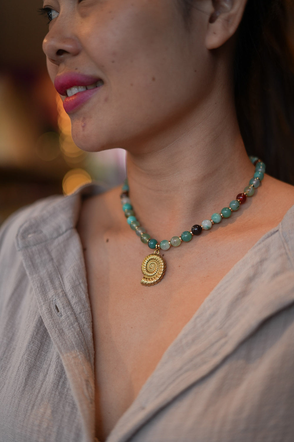 Golden Tides Necklace - Ocean Agate Gold - Sunspell by Jinx the Label