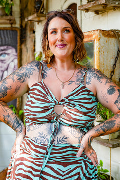 Lola Crop Top -  Chocolate Mint Zebra by Jinx the Label