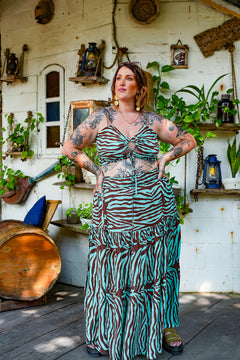 Lola Split Maxi Skirt - Chocolate Mint Zebra by Jinx the Label