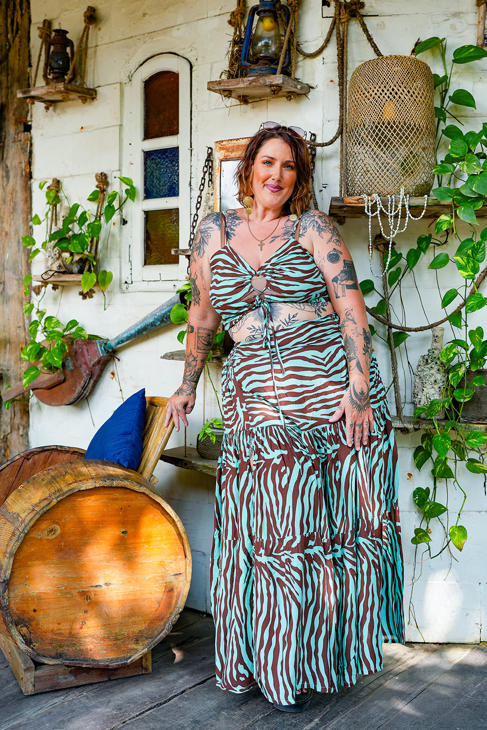 Lola Split Maxi Skirt - Chocolate Mint Zebra by Jinx the Label