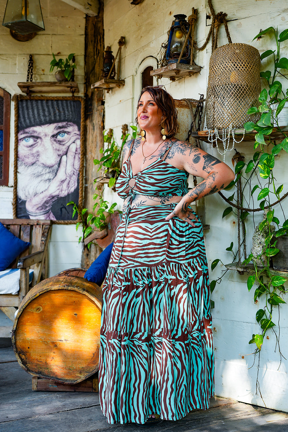 Lola Split Maxi Skirt - Chocolate Mint Zebra by Jinx the Label