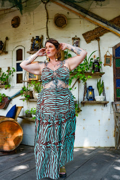 Lola Split Maxi Skirt - Chocolate Mint Zebra by Jinx the Label