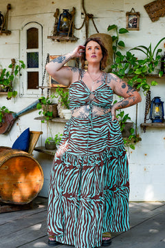 Lola Split Maxi Skirt - Chocolate Mint Zebra by Jinx the Label