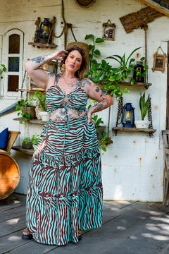 Lola Split Maxi Skirt - Chocolate Mint Zebra by Jinx the Label