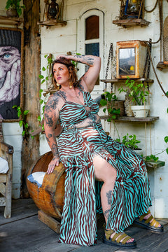 Lola Split Maxi Skirt - Chocolate Mint Zebra by Jinx the Label