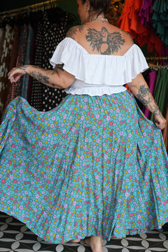 Maria Top in soft White Cotton with an off-shoulder ruffle neckline, adjustable lace up front and shirred waist. Handmade in Bali by Jinx the Label.