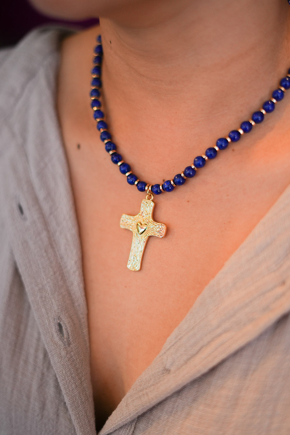 Sacred Cross Necklace - Lapis Blue - Sunspell by Jinx the Label