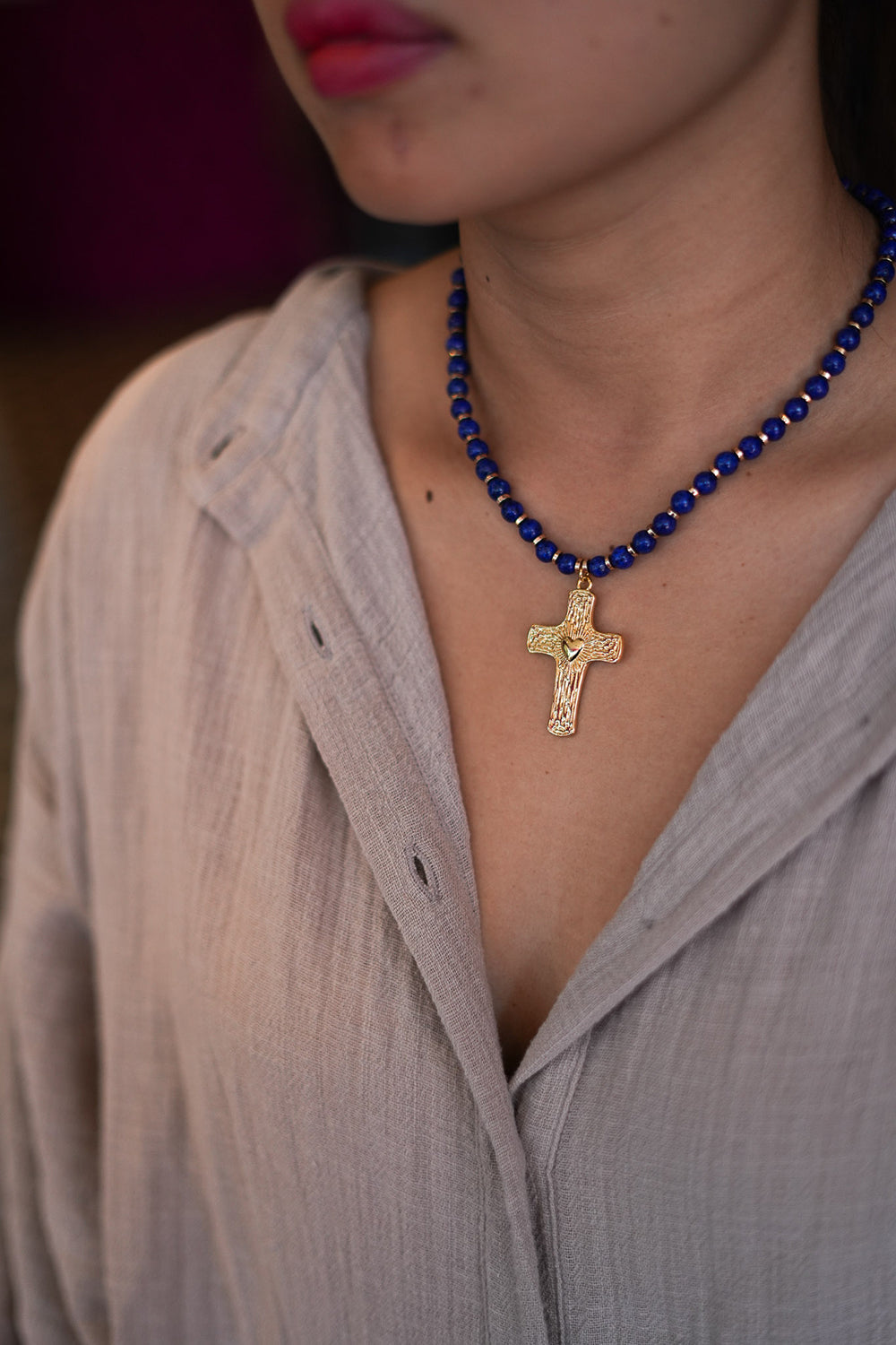 Sacred Cross Necklace - Lapis Blue - Sunspell by Jinx the Label