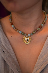 Sacred Heart Necklace - Ocean Agate Gold - Sunspell by Jinx the Label