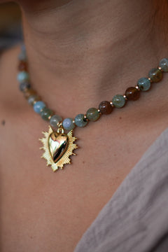 Sacred Heart Necklace - Ocean Agate Gold - Sunspell by Jinx the Label