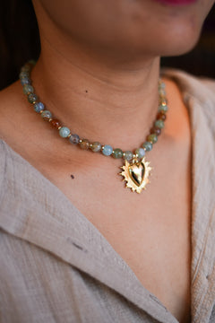 Sacred Heart Necklace - Ocean Agate Gold - Sunspell by Jinx the Label