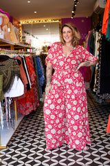 Sienna Jumpsuit in Wild Daisy Rouge by Jinx the Label